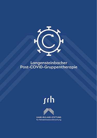 Cover des Manuals „Langensteinbacher Post-COVID-Gruppentherapie“ in Blau mit weißem Symbol, srh-Logo und Logo der Hans-Ruland-Stiftung für Rehabilitationsforschung.